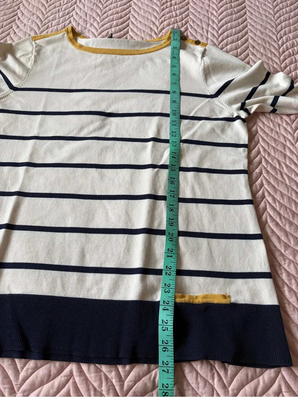 Pendleton 49% Silk Striped Nautical Sweater Button Shoulder Pocket Women L